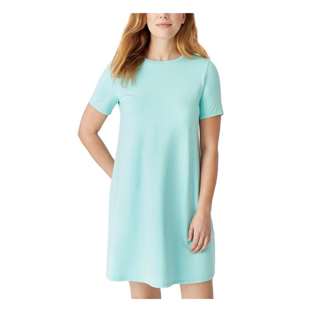 EILEEN FISHER Womens Aqua Stretch Short Sleeve Crew Neck Short Shift Dress M